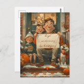 Niedliche Erntedank-Familie mit Hund Postkarte (Vorne/Hinten)