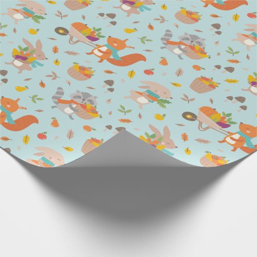Niedliche Erntetiere mit Gemüse Geschenkpapier (Ecke)