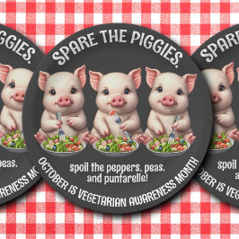 Niedliche Ersparnis für Schweine, die Salate essen Pappteller