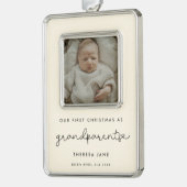 Niedliche Erste Weihnachten als Großeltern Foto Rahmen-Ornament Silber (Links)