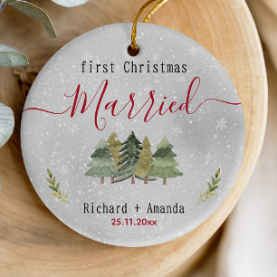 Niedliche erste Weihnachtsbäume verheiratete Grünb Keramik Ornament