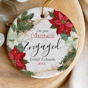 Niedliche erste Weihnachtsfeier Verlobung Poinsett Keramik Ornament