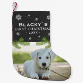 Niedliche Erste Weihnachtsfeier Welpe Foto Pine Sn Kleiner Weihnachtsstrumpf (Vorderseite)