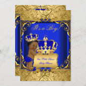 Niedliche Ethnic Baby Shower Boy Regal Royal Blue Einladung (Vorne/Hinten)