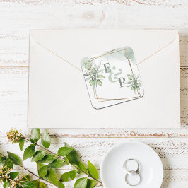 Niedliche Eukalyptus-Blätter Elegante Grüne Hochze Quadratischer Aufkleber