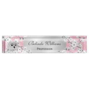 Niedliche Eukalyptusblüten Rosa Glitzer Silber Namensplakette