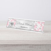 Niedliche Eukalyptusblüten Rosa Glitzer Silber Schreibtischnamensplakette (Vorderseite )