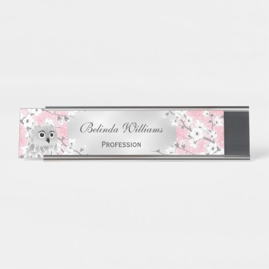 Niedliche Eukalyptusblüten Rosa Glitzer Silber Schreibtischnamensplakette (Vorderseite )
