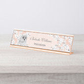 Niedliche Eukalyptusblüten Rose Gold Glitzer Schreibtischnamensplakette (Vorderseite )