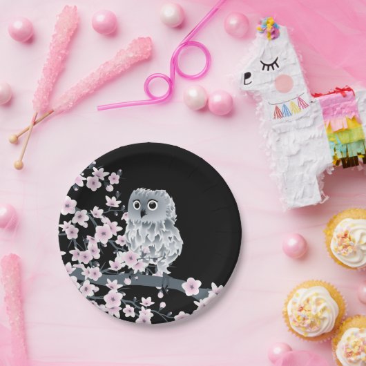 Niedliche Eukalyptusblüten Schwarz Rosa Pappteller (Party)