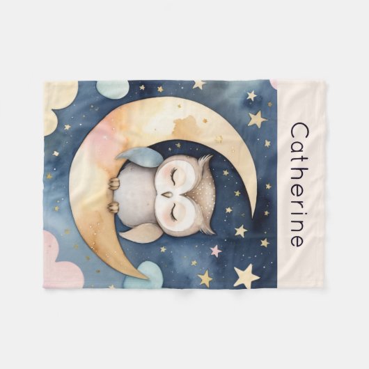 Niedliche Eule auf dem Mond mit Night Sky Personal Fleecedecke (Vorderseite (Horizontal))