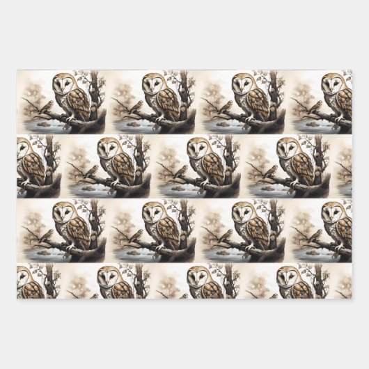 Niedliche Eule auf einem Zweig Geschenkpapier Set (Vorderseite 3)