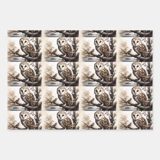 Niedliche Eule auf einem Zweig Geschenkpapier Set (Vorderseite 2)