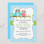 Niedliche Eule-Baby-Dusche/Blauer Einladung (Vorne/Hinten)