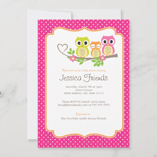 niedliche Eule Babydusche Einladung (Vorderseite)