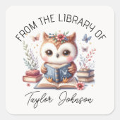 Niedliche Eule-Buchkleber - Personalisiertes Buchz Quadratischer Aufkleber (Vorderseite)