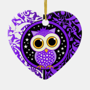 niedliche Eule des lila Damastes Keramik Ornament