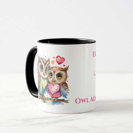 Niedliche Eule, die einen personalisierten Namen R Tasse (Vorderseite Links)