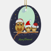 Niedliche Eule-Familie mit Weihnachtsmannmützen un Keramikornament (Rechts)