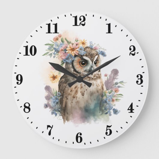 niedliche Eule Große Wanduhr (Vorderseite)