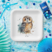 Niedliche Eule in Aquarellfarbe anpassbar Pappteller (Party)