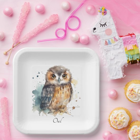 Niedliche Eule in Aquarellfarbe anpassbar Pappteller (Party)