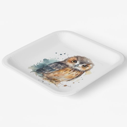 Niedliche Eule in Aquarellfarbe anpassbar Pappteller (Gewinkelt)