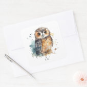 Niedliche Eule in Aquarellfarbe anpassbar Quadratischer Aufkleber (Umschlag)