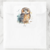 Niedliche Eule in Aquarellfarbe anpassbar Quadratischer Aufkleber (Tasche)
