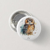 Niedliche Eule in Aquarellfarbe Button (Vorne & Hinten)
