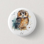 Niedliche Eule in Aquarellfarbe Button (Vorderseite)