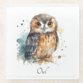 Niedliche Eule in Aquarellfarbe Glasuntersetzer (Vorderseite)