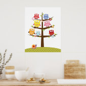 Niedliche Eule in Baumdarstellung Poster (Küche)