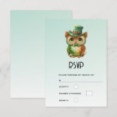 Niedliche Eule in einer Grünen-Top-Hochzeit RSVP Karte (Vorne/Hinten)