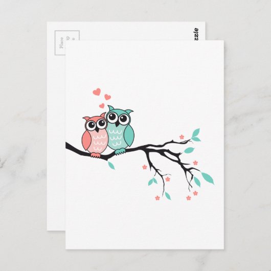 Niedliche Eule in Liebe auf Baumzweig Postkarte (Vorne/Hinten)