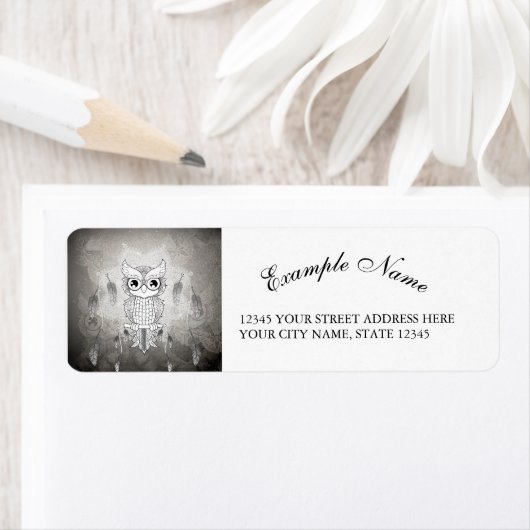 Niedliche Eule in Schwarz-Weiß, Mandala-Design (Insitu)