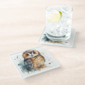 Niedliche Eule in Wasserfarbe Glasuntersetzer (Schrägansicht)