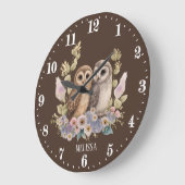 Niedliche Eule-Liebhaber fügen Namen hinzu Große Wanduhr (Winkel)
