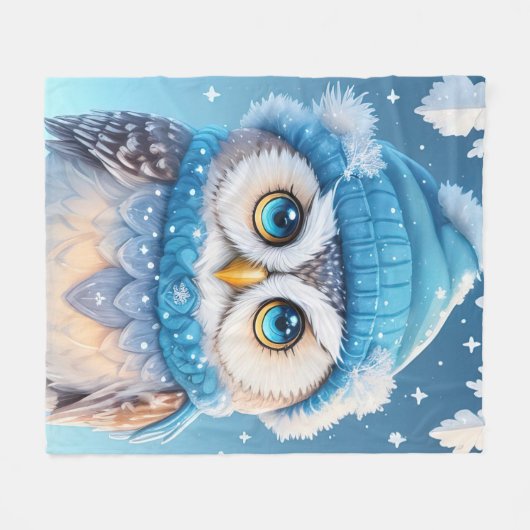 Niedliche Eule mit blauer Hutabbildungen Fleecedecke (Vorderseite (Horizontal))