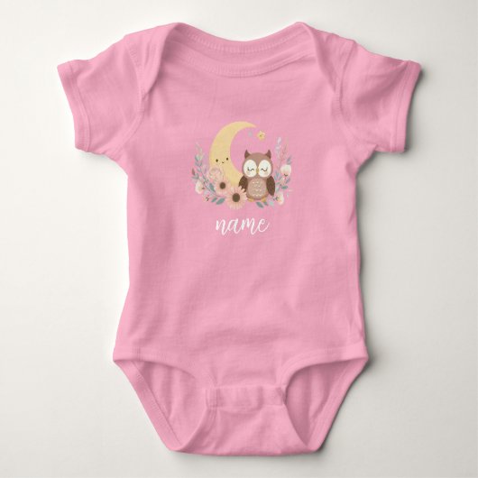 Niedliche Eule mit Mond Baby Strampler (Vorderseite)