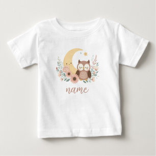 Niedliche Eule mit Mond Baby T-shirt
