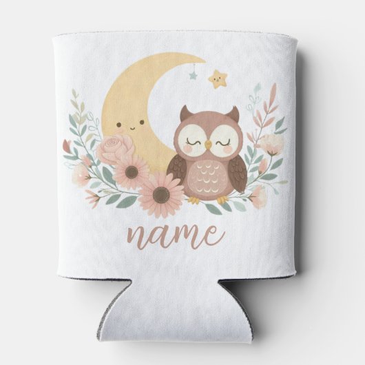 Niedliche Eule mit Mond Dosenkühler (Rückseite)