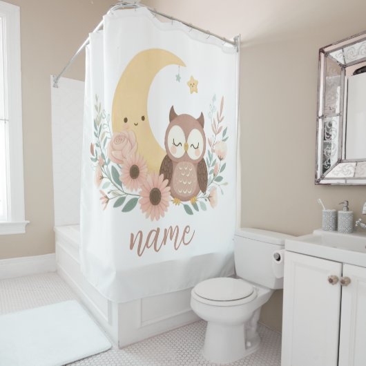 Niedliche Eule mit Mond Duschvorhang (Beispiel)