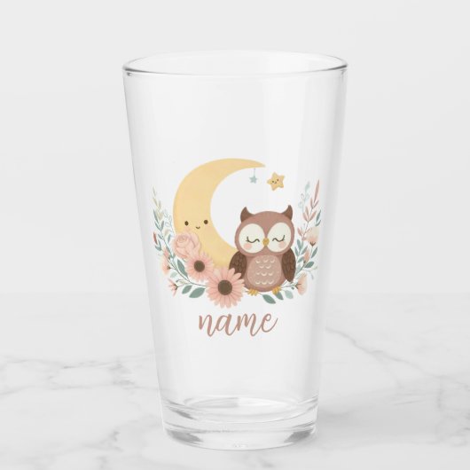 Niedliche Eule mit Mond Glas (Vorderseite)