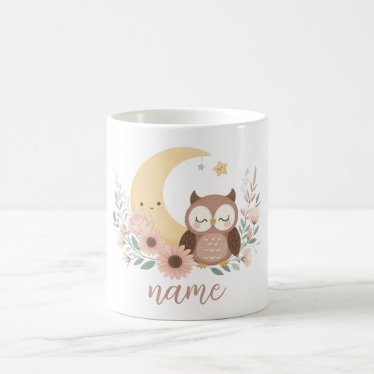 Niedliche Eule mit Mond Kaffeetasse (Mittel)