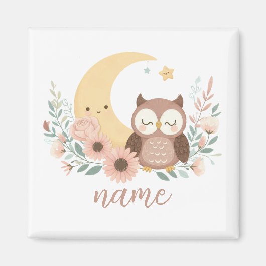 Niedliche Eule mit Mond Magnet (Vorne)