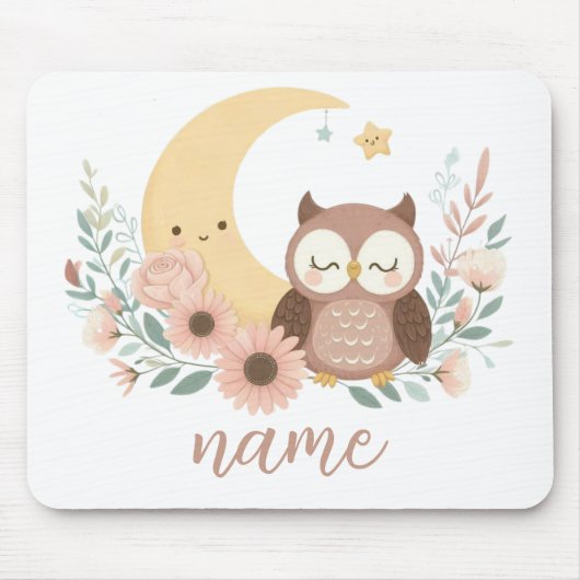 Niedliche Eule mit Mond Mousepad (Vorne)