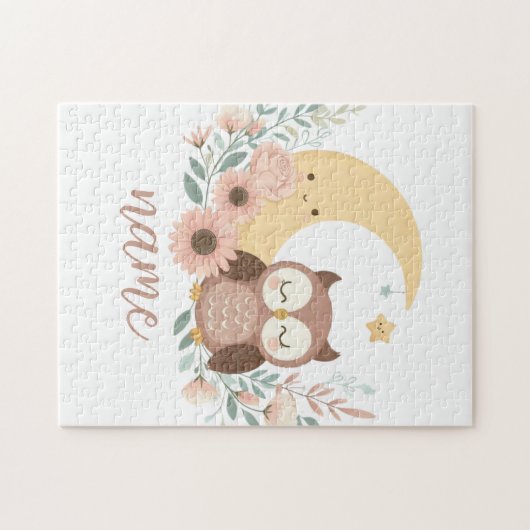 Niedliche Eule mit Mond Puzzle (Horizontal)