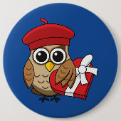 Niedliche Eule mit Red Beret and Heart Box Button (Vorderseite)