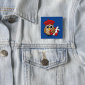 Niedliche Eule mit Red Beret and Heart Box Button (Beispiel)